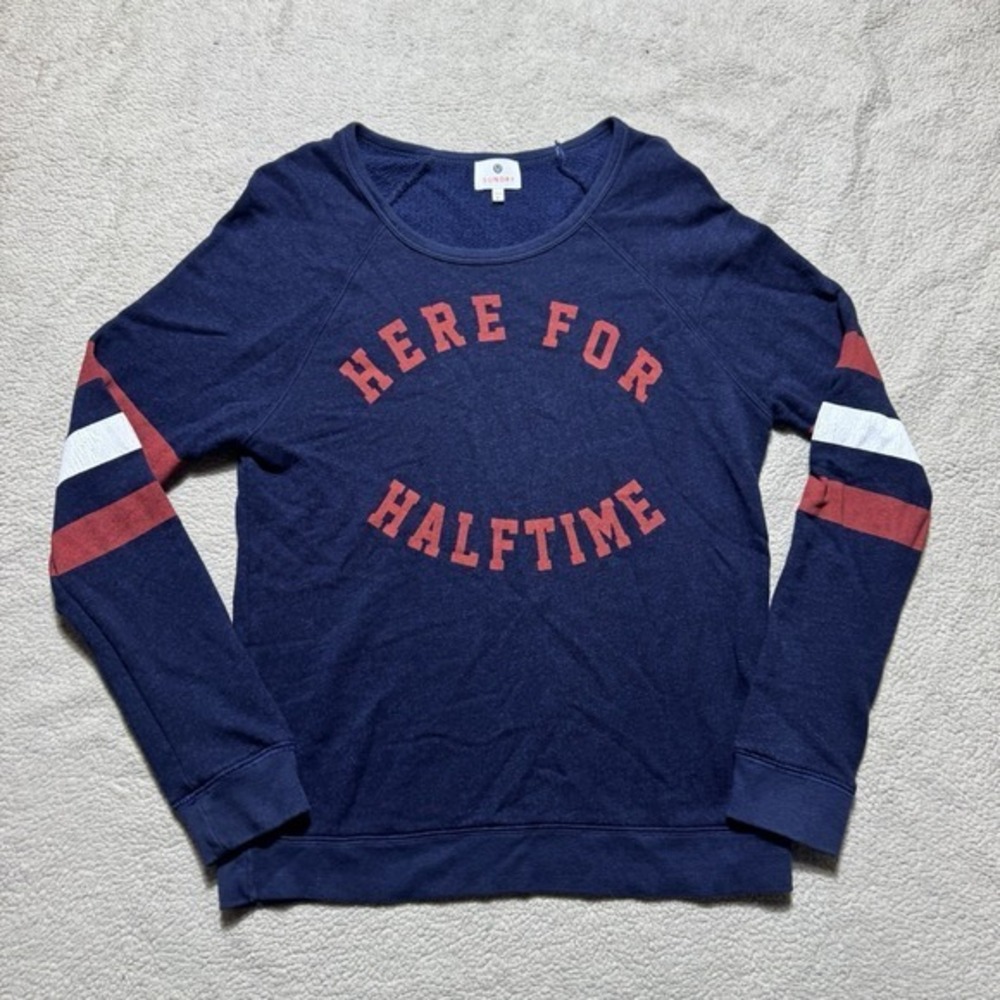 Sundry Top Womens 0 Here For Halftime Sweathirt Football Navy Blue Long Sleeve
